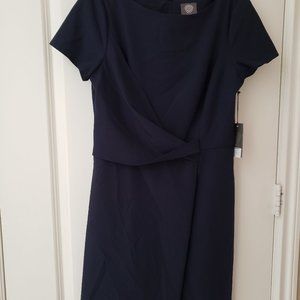 VINCE CAMUTO Women Navy Short Sleeve Short Sheath
